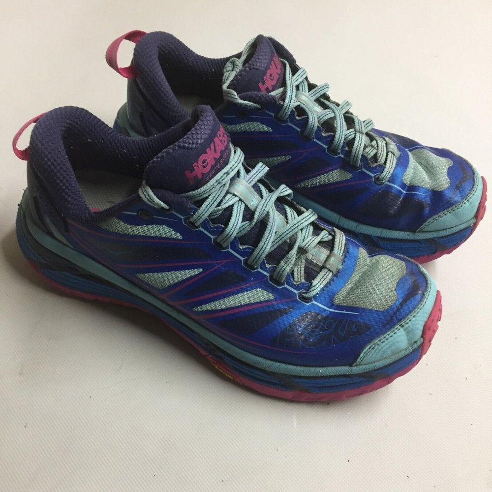 Hoka One One Mafate Speed 2 Sz 8 Womens Blue Pink Teal shoes 1012345 IBAS